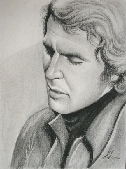 Pencil and charcoal drawing of Hutch looking dejected