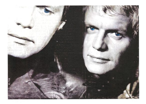 Black and white photo of Starsky and Hutch, up close.