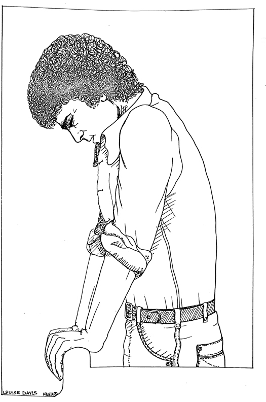 Starsky is standing, head bowed, anxious, bracing himself.